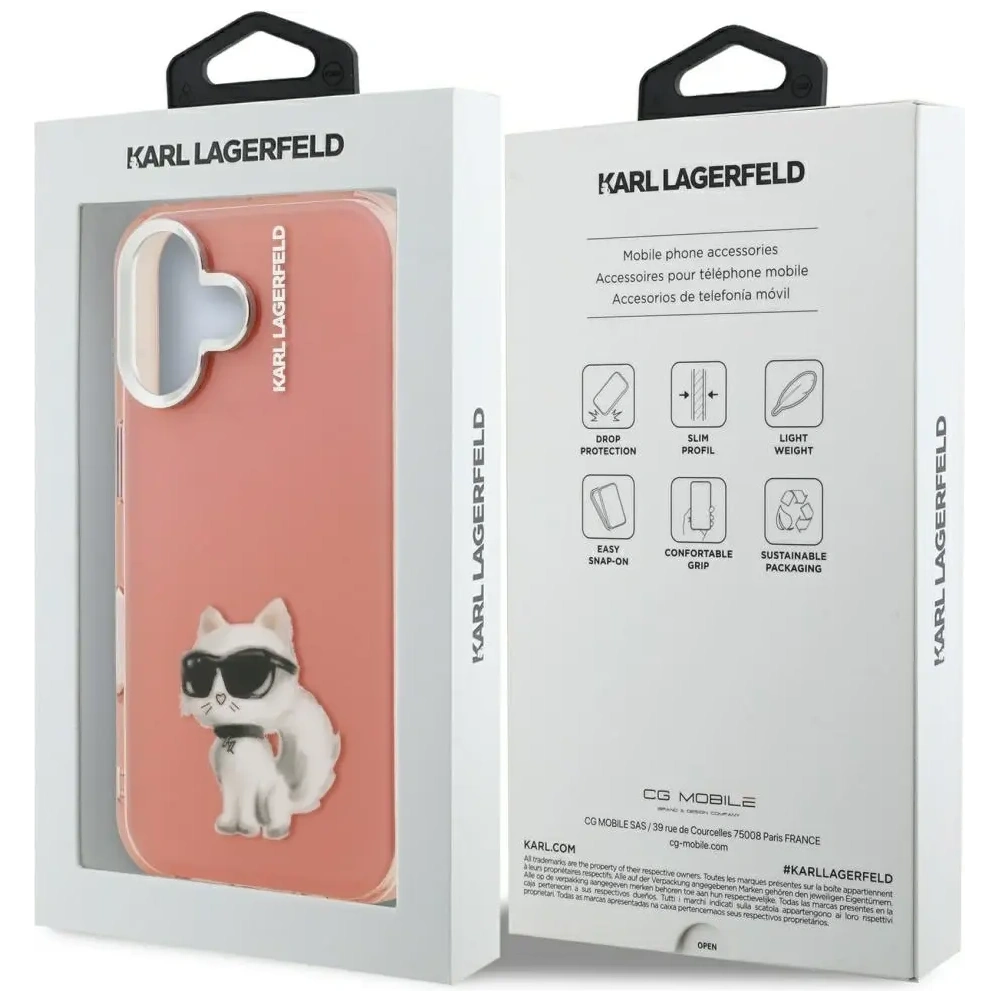 Etui Karl Lagerfeld IML Aquarelle Choupette & Logo do Apple iPhone 16 różowy