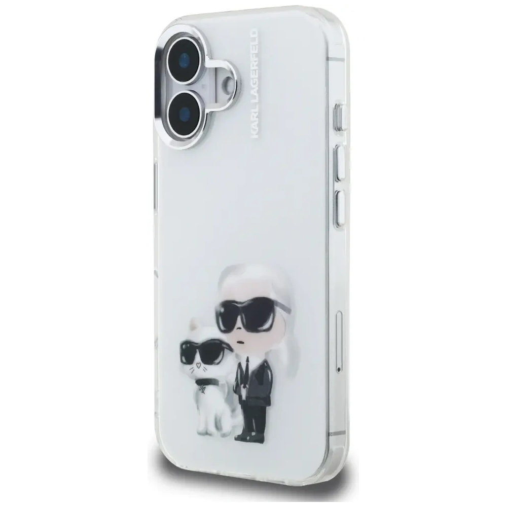 Etui Karl Lagerfeld IML Aquarelle Karl & Choupette & Logo do Apple iPhone 16 biały