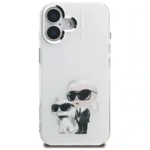 Etui Karl Lagerfeld IML Aquarelle Karl & Choupette & Logo do Apple iPhone 16 biały