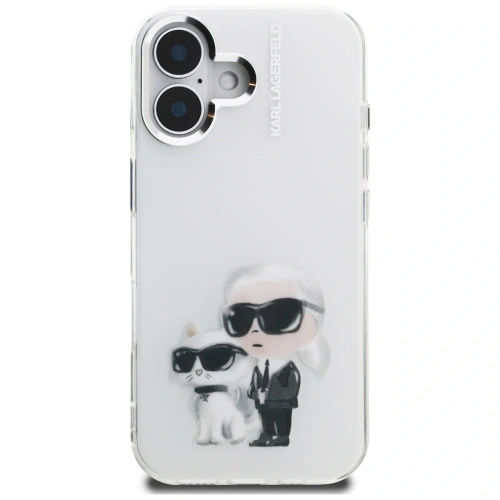 Etui Karl Lagerfeld IML Aquarelle Karl & Choupette & Logo do Apple iPhone 16 biały