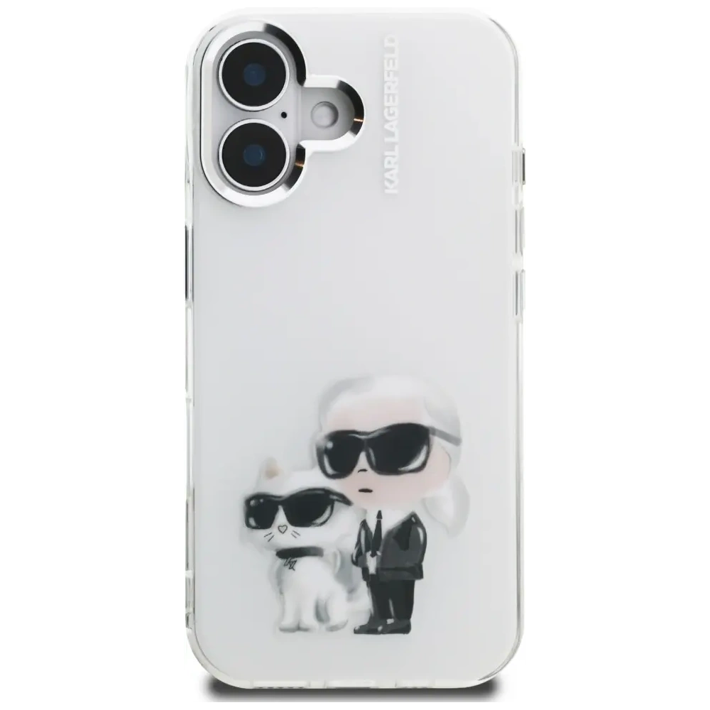 Etui Karl Lagerfeld IML Aquarelle Karl & Choupette & Logo do Apple iPhone 16 biały