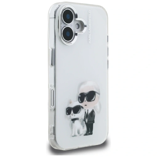 Etui Karl Lagerfeld IML Aquarelle Karl & Choupette & Logo do Apple iPhone 16 biały