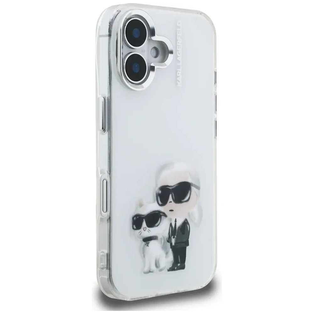 Etui Karl Lagerfeld IML Aquarelle Karl & Choupette & Logo do Apple iPhone 16 biały