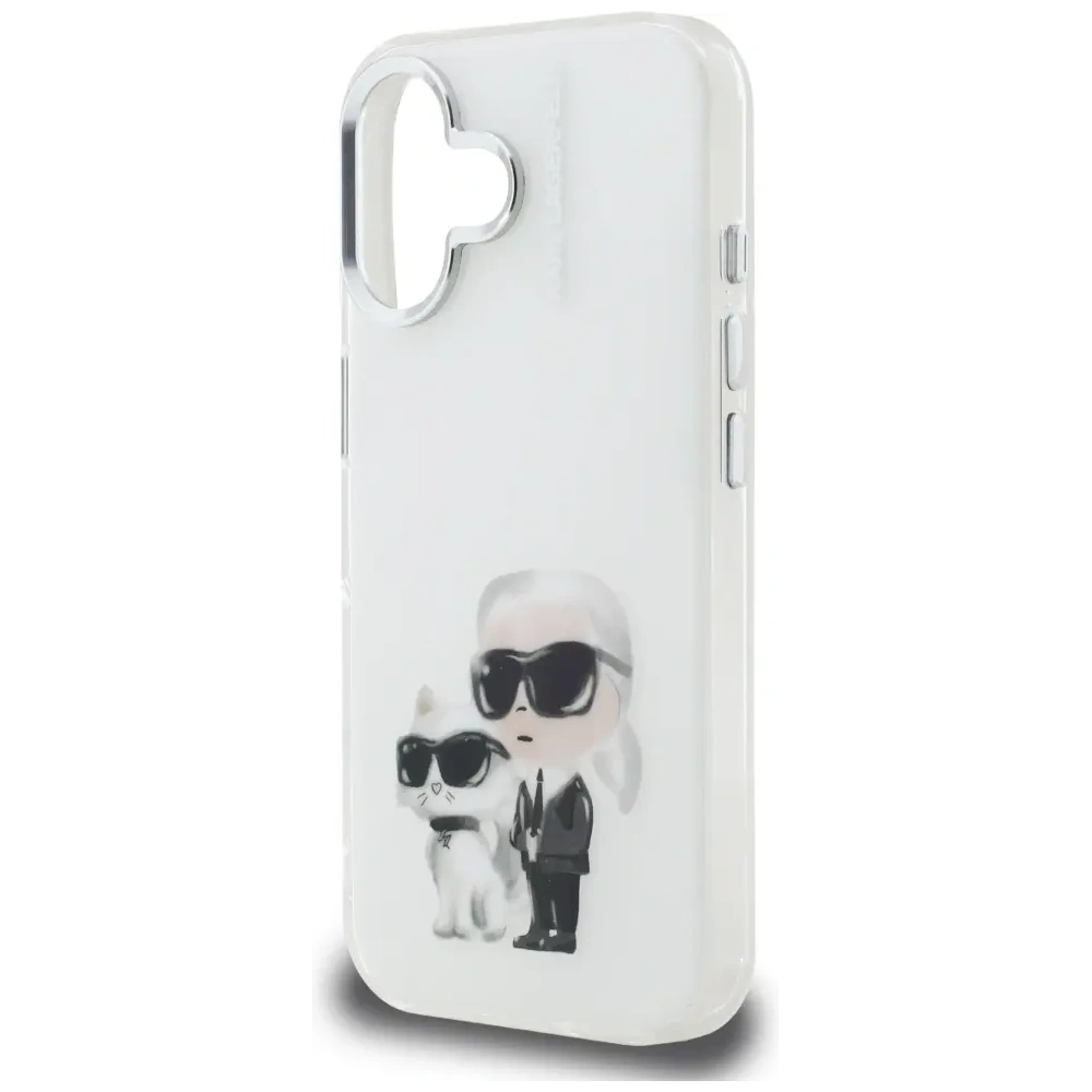 Etui Karl Lagerfeld IML Aquarelle Karl & Choupette & Logo do Apple iPhone 16 biały