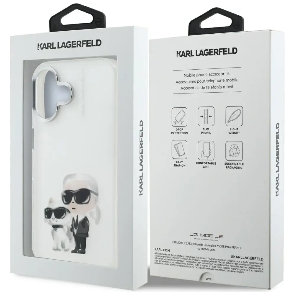 Etui Karl Lagerfeld IML Aquarelle Karl & Choupette & Logo do Apple iPhone 16 biały
