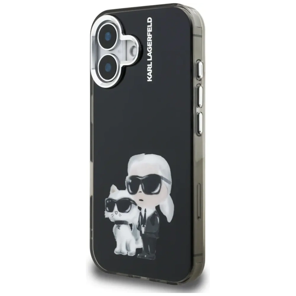 Etui Karl Lagerfeld IML Aquarelle Karl & Choupette & Logo do Apple iPhone 16 czarny