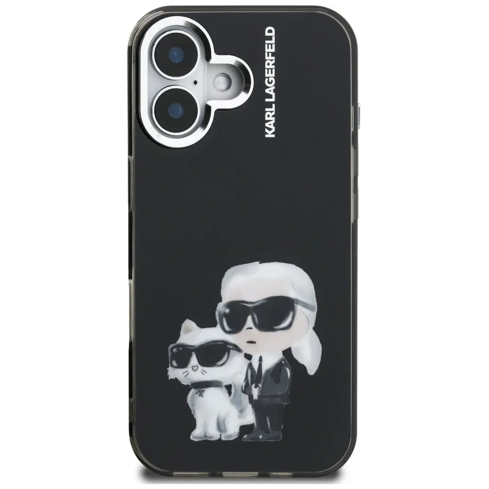 Etui Karl Lagerfeld IML Aquarelle Karl & Choupette & Logo do Apple iPhone 16 czarny