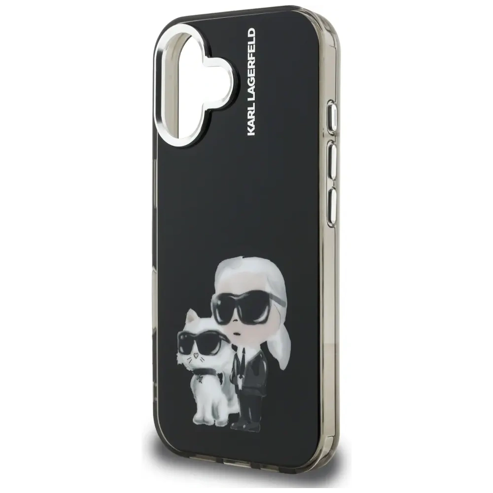 Etui Karl Lagerfeld IML Aquarelle Karl & Choupette & Logo do Apple iPhone 16 czarny