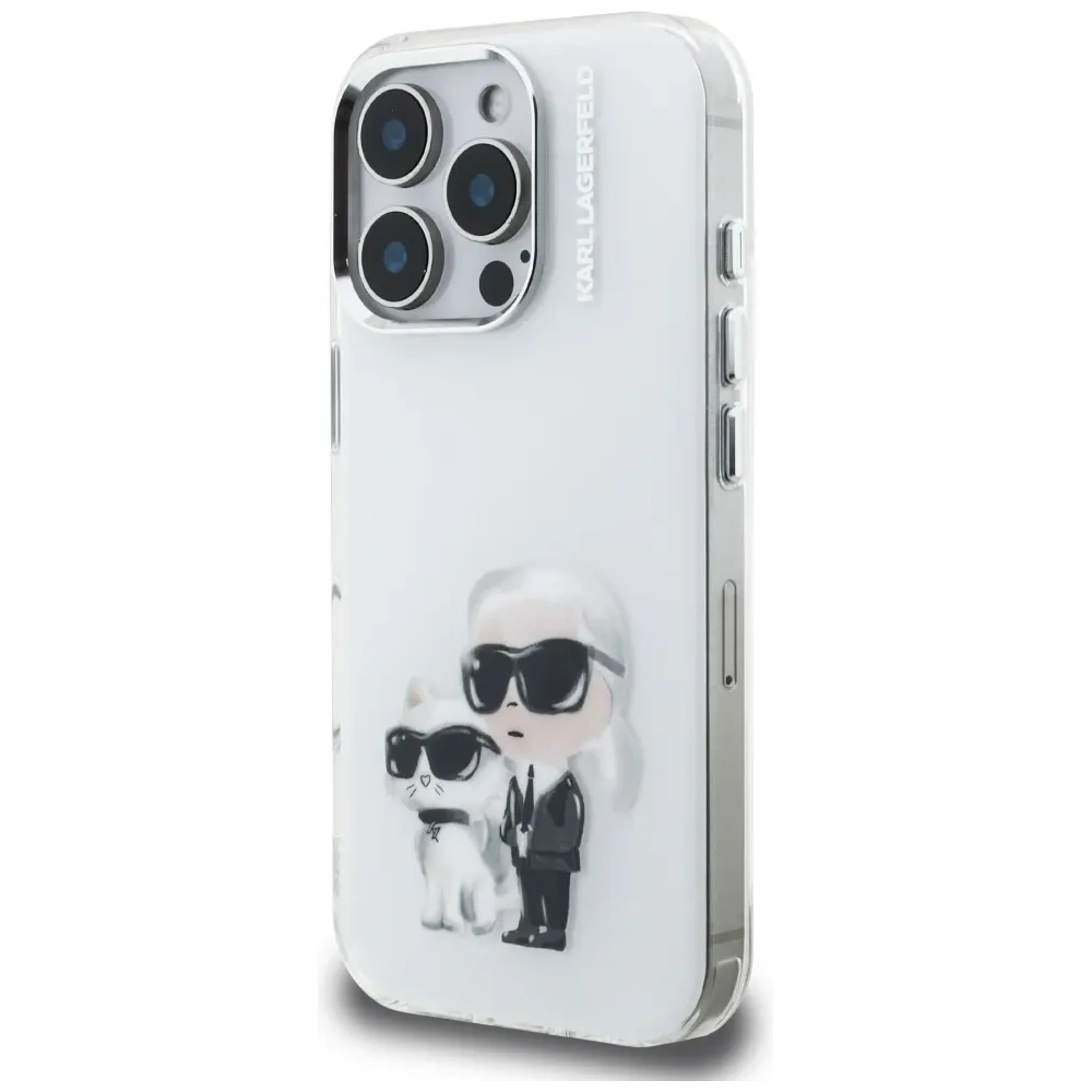 Etui Karl Lagerfeld IML Aquarelle Karl & Choupette & Logo do Apple iPhone 16 Pro biały