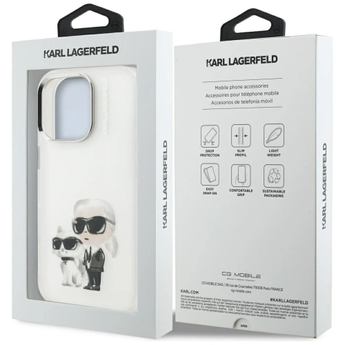 Etui Karl Lagerfeld IML Aquarelle Karl & Choupette & Logo do Apple iPhone 16 Pro biały
