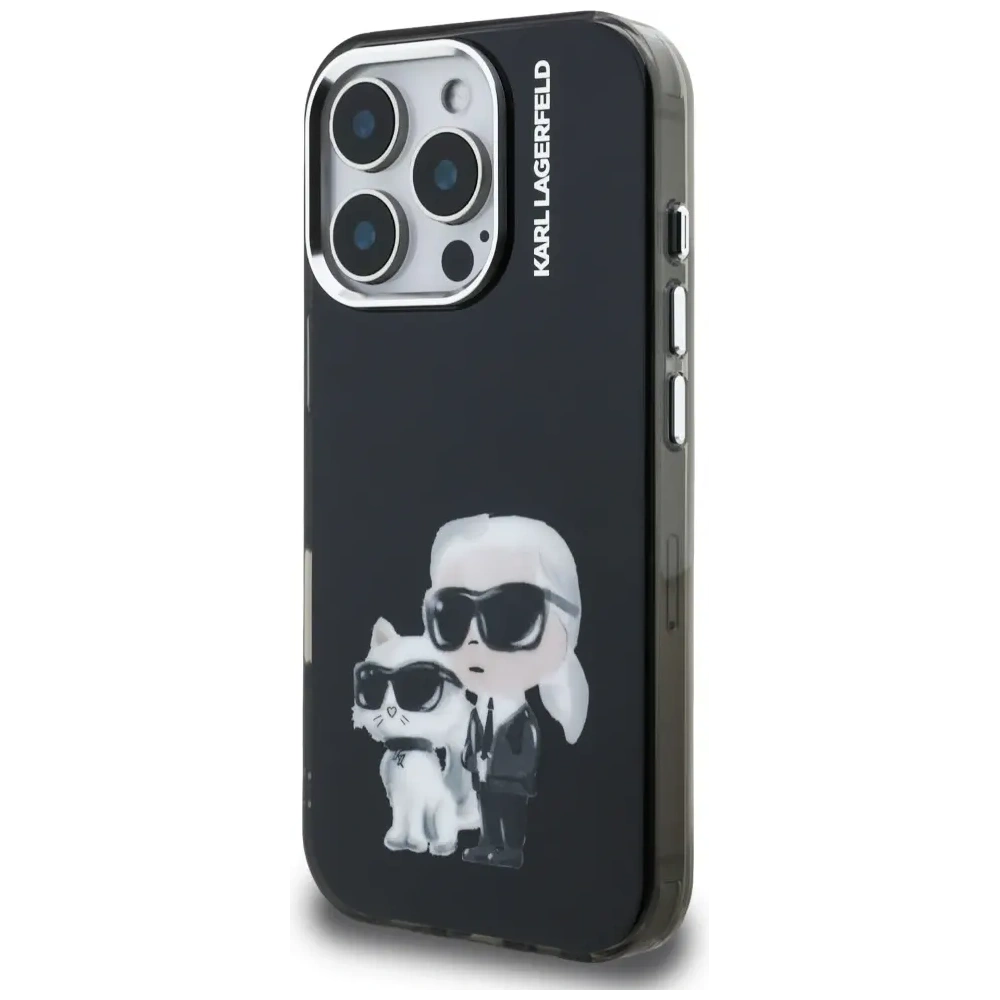 Etui Karl Lagerfeld IML Aquarelle Karl & Choupette & Logo do Apple iPhone 16 Pro czarny