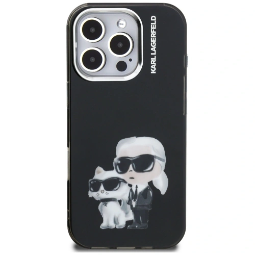 Etui Karl Lagerfeld IML Aquarelle Karl & Choupette & Logo do Apple iPhone 16 Pro czarny