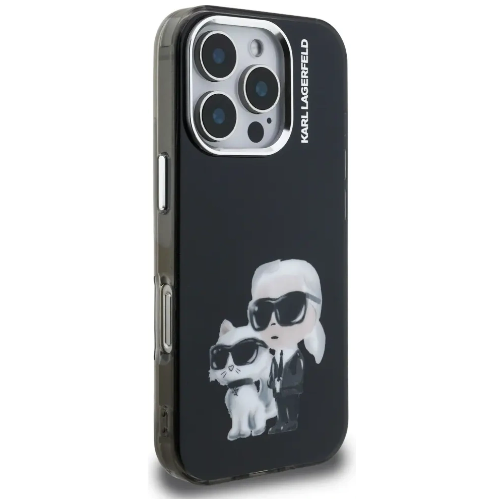 Etui Karl Lagerfeld IML Aquarelle Karl & Choupette & Logo do Apple iPhone 16 Pro czarny