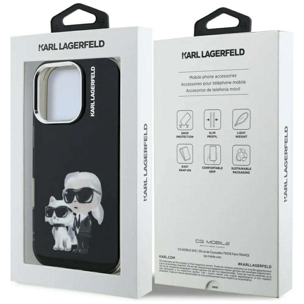 Etui Karl Lagerfeld IML Aquarelle Karl & Choupette & Logo do Apple iPhone 16 Pro czarny