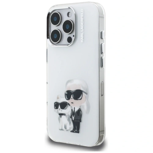 Etui Karl Lagerfeld IML Aquarelle Karl & Choupette & Logo do Apple iPhone 16 Pro Max biały