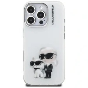 Etui Karl Lagerfeld IML Aquarelle Karl & Choupette & Logo do Apple iPhone 16 Pro Max biały
