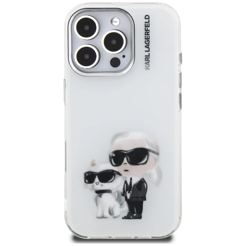 Etui Karl Lagerfeld IML Aquarelle Karl & Choupette & Logo do Apple iPhone 16 Pro Max biały
