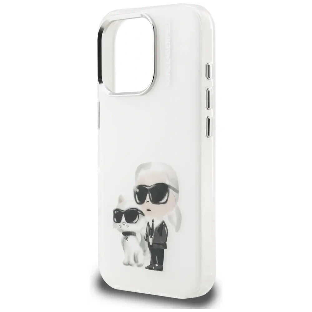 Etui Karl Lagerfeld IML Aquarelle Karl & Choupette & Logo do Apple iPhone 16 Pro Max biały