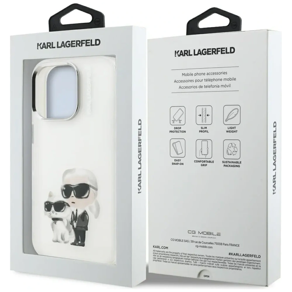 Etui Karl Lagerfeld IML Aquarelle Karl & Choupette & Logo do Apple iPhone 16 Pro Max biały