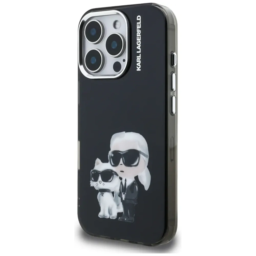 Etui Karl Lagerfeld IML Aquarelle Karl & Choupette & Logo do Apple iPhone 16 Pro Max czarny