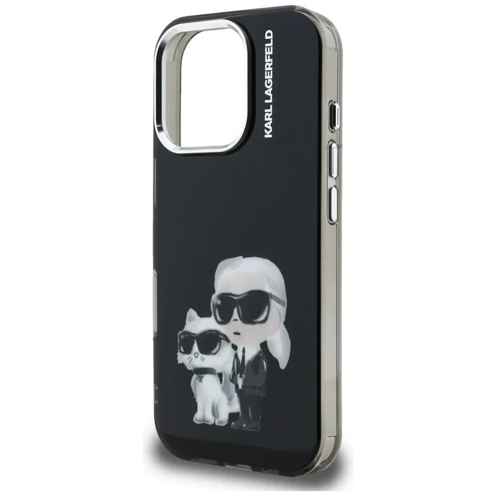 Etui Karl Lagerfeld IML Aquarelle Karl & Choupette & Logo do Apple iPhone 16 Pro Max czarny