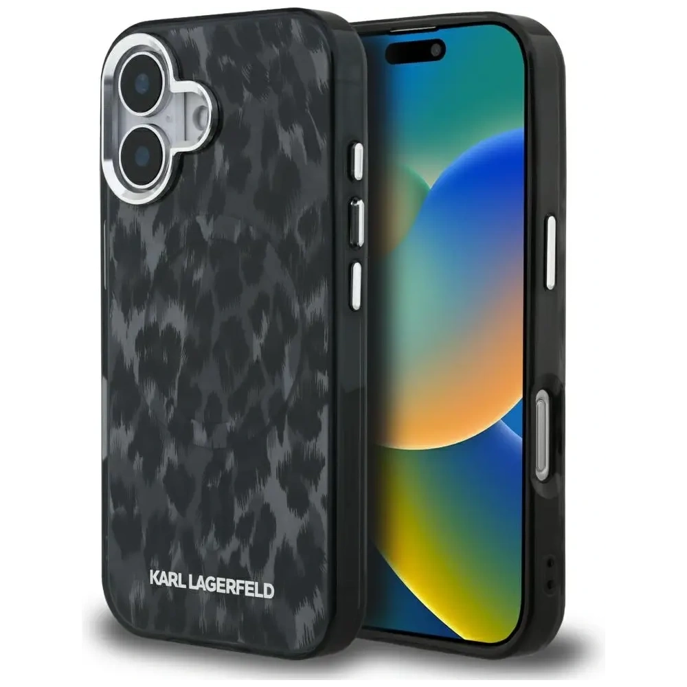 Etui Karl Lagerfeld IML Leopard Pattern MagSafe do Apple iPhone 16 czarny