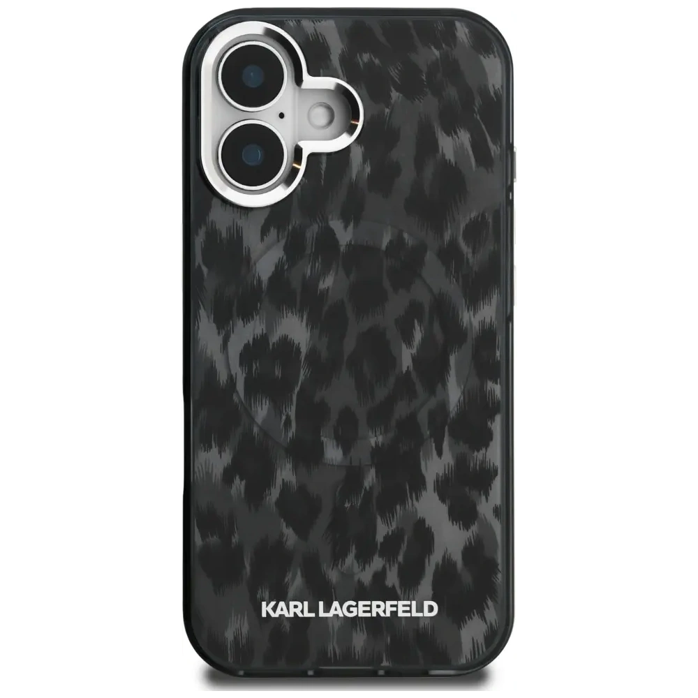 Etui Karl Lagerfeld IML Leopard Pattern MagSafe do Apple iPhone 16 czarny
