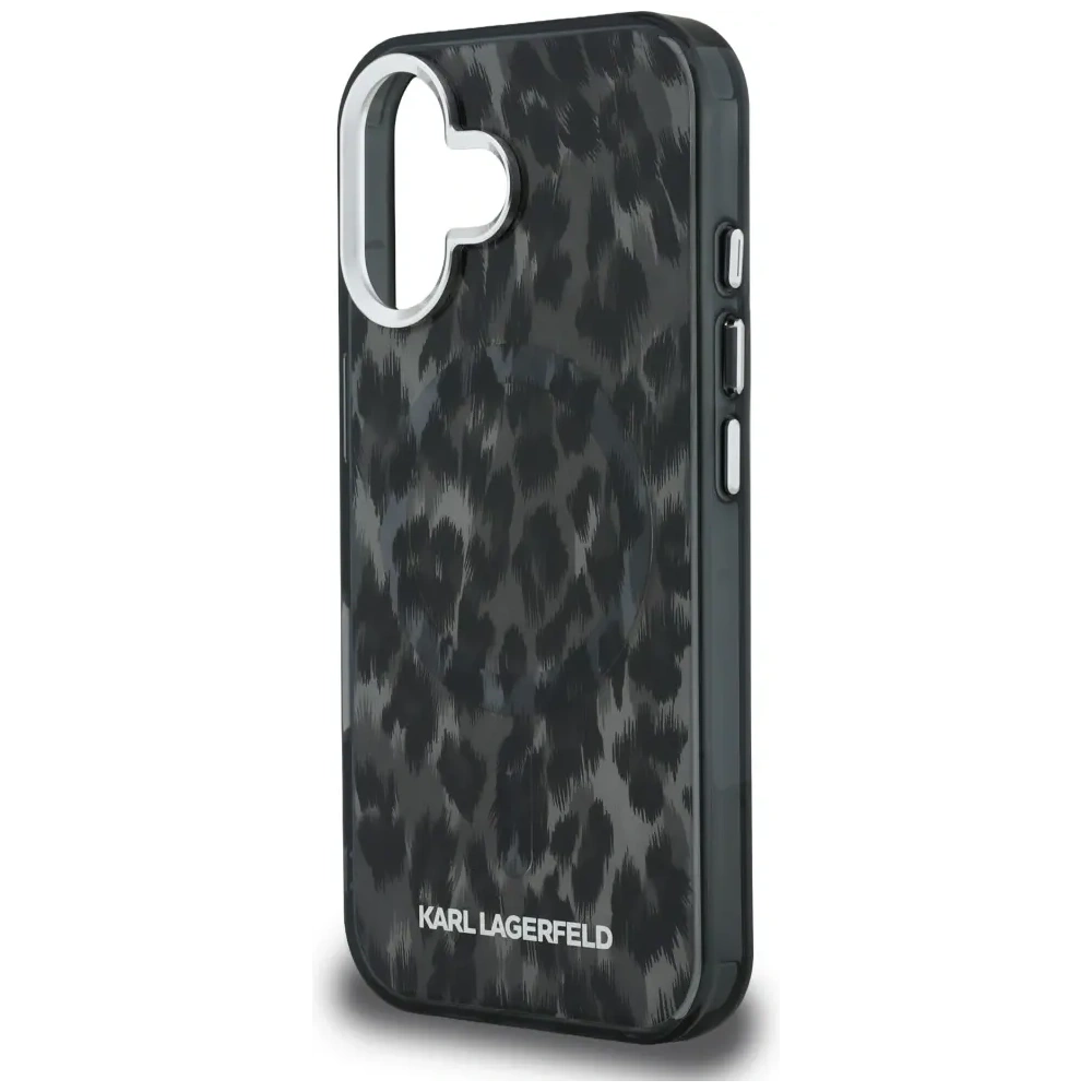 Etui Karl Lagerfeld IML Leopard Pattern MagSafe do Apple iPhone 16 czarny
