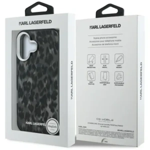 Etui Karl Lagerfeld IML Leopard Pattern MagSafe do Apple iPhone 16 czarny
