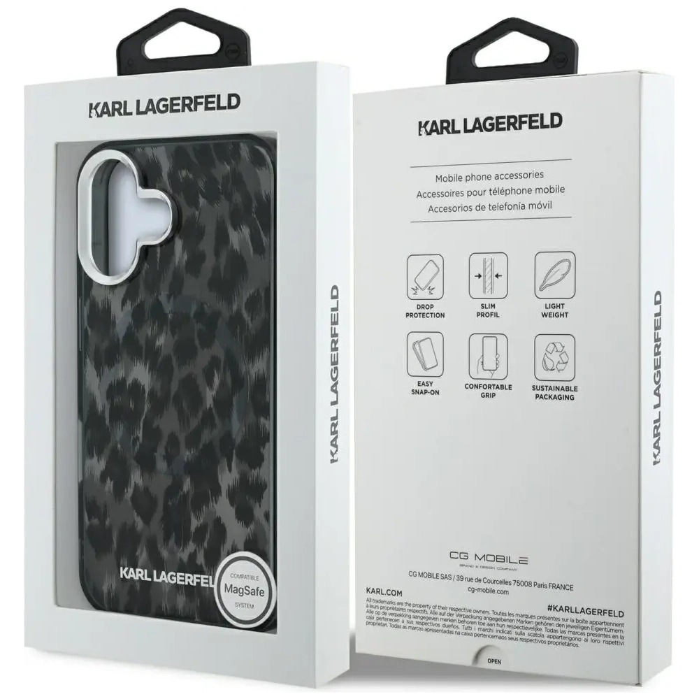 Etui Karl Lagerfeld IML Leopard Pattern MagSafe do Apple iPhone 16 czarny