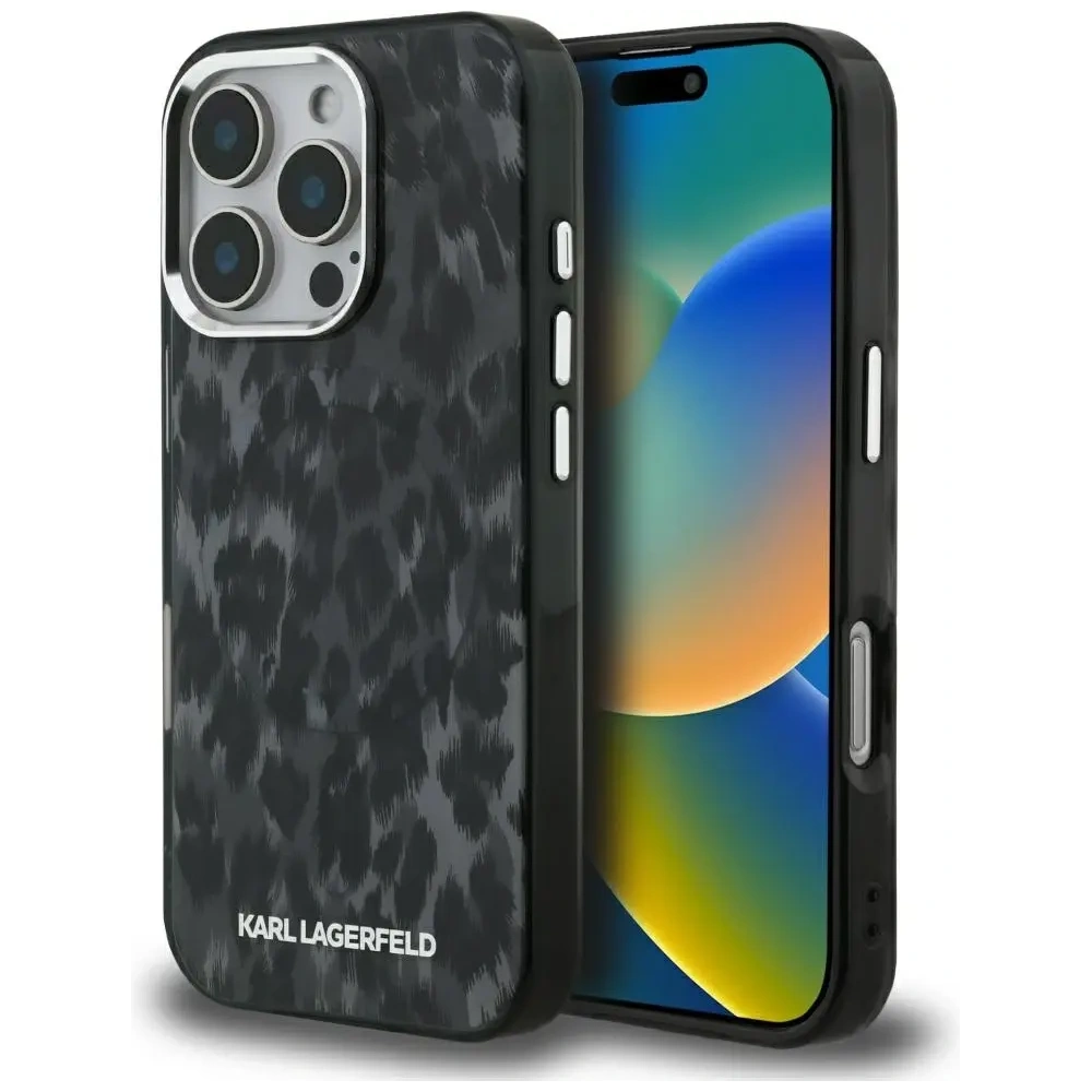 Etui Karl Lagerfeld IML Leopard Pattern MagSafe do Apple iPhone 16 Pro czarny
