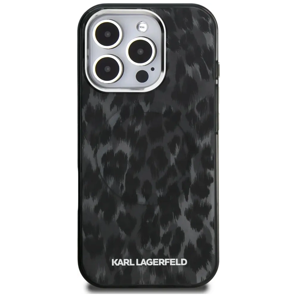 Etui Karl Lagerfeld IML Leopard Pattern MagSafe do Apple iPhone 16 Pro czarny