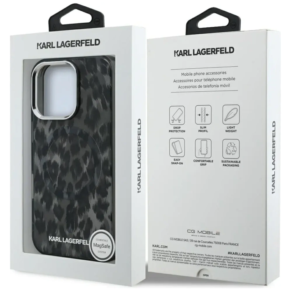 Etui Karl Lagerfeld IML Leopard Pattern MagSafe do Apple iPhone 16 Pro Max czarny
