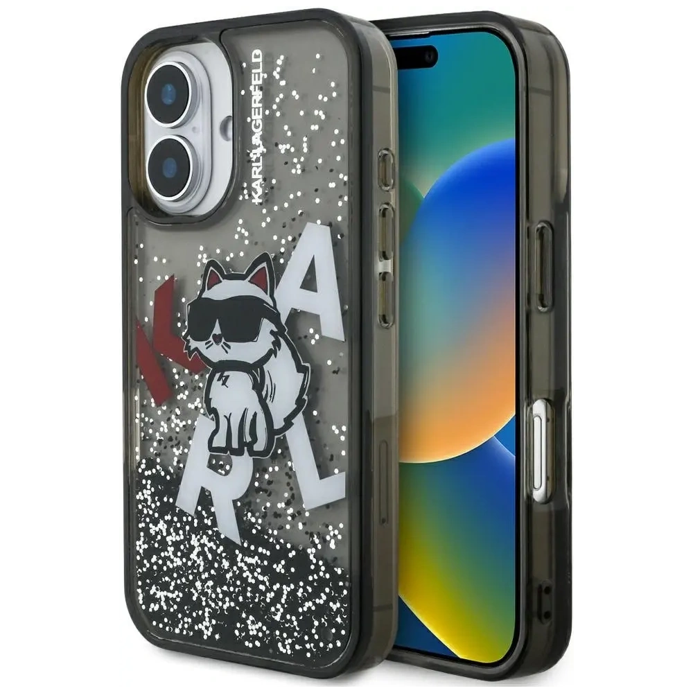 Etui Karl Lagerfeld Liquid Glitter Choupette Logo do Apple iPhone 16 czarny