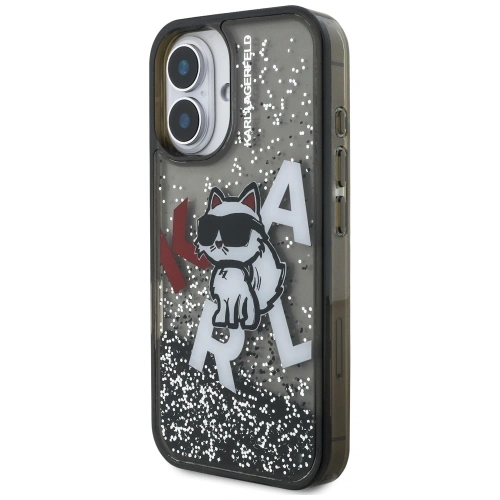 Etui Karl Lagerfeld Liquid Glitter Choupette Logo do Apple iPhone 16 czarny