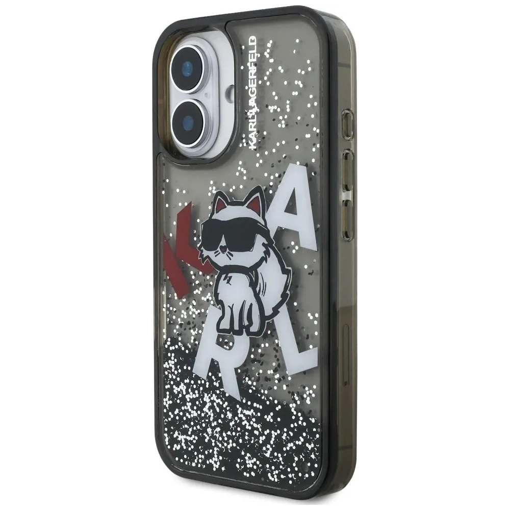 Etui Karl Lagerfeld Liquid Glitter Choupette Logo do Apple iPhone 16 czarny