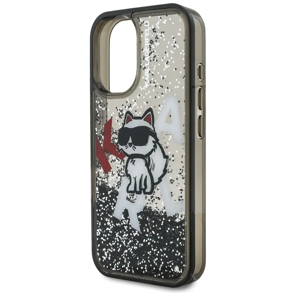 Etui Karl Lagerfeld Liquid Glitter Choupette Logo do Apple iPhone 16 czarny
