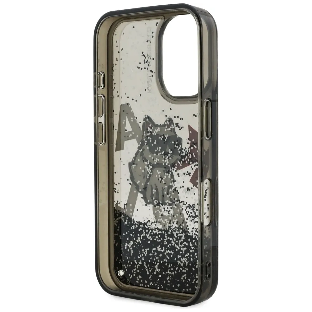 Etui Karl Lagerfeld Liquid Glitter Choupette Logo do Apple iPhone 16 czarny