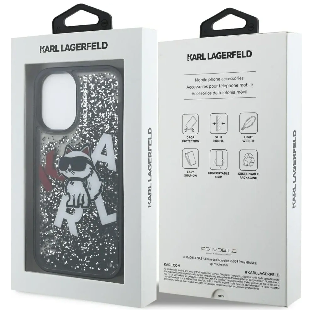 Etui Karl Lagerfeld Liquid Glitter Choupette Logo do Apple iPhone 16 czarny