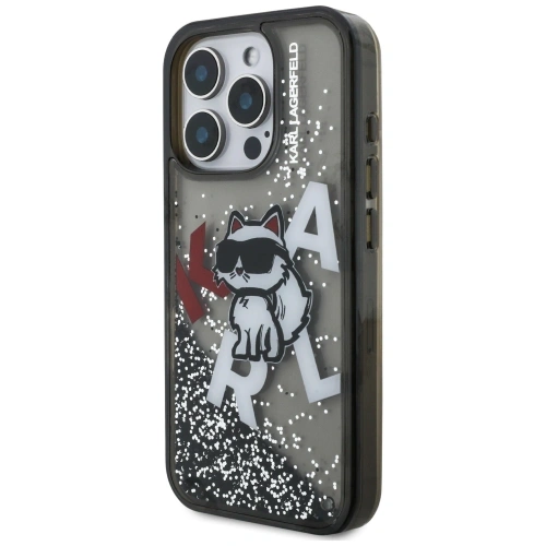 Etui Karl Lagerfeld Liquid Glitter Choupette Logo do Apple iPhone 16 Pro czarny
