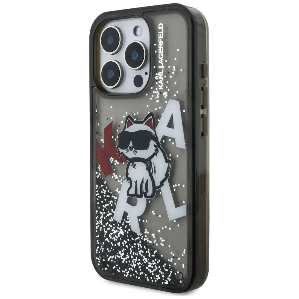 Etui Karl Lagerfeld Liquid Glitter Choupette Logo do Apple iPhone 16 Pro czarny