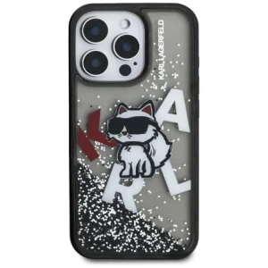 Etui Karl Lagerfeld Liquid Glitter Choupette Logo do Apple iPhone 16 Pro czarny