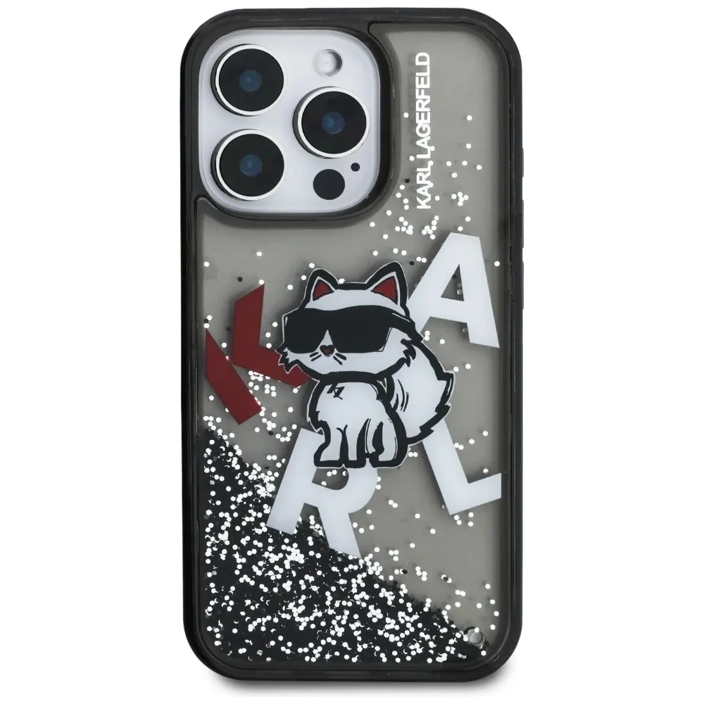 Etui Karl Lagerfeld Liquid Glitter Choupette Logo do Apple iPhone 16 Pro czarny