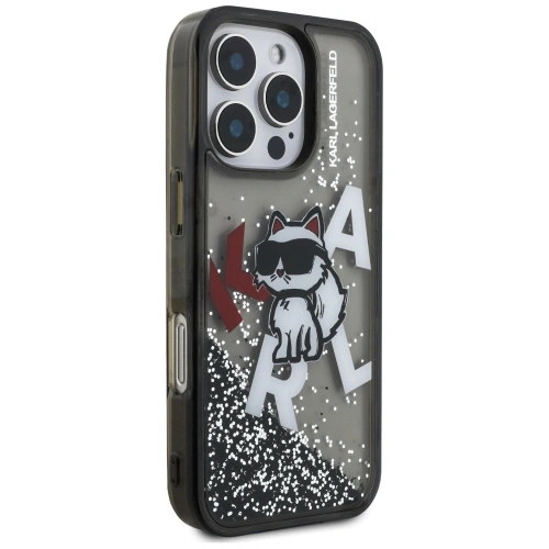 Etui Karl Lagerfeld Liquid Glitter Choupette Logo do Apple iPhone 16 Pro czarny