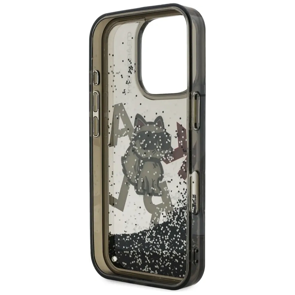 Etui Karl Lagerfeld Liquid Glitter Choupette Logo do Apple iPhone 16 Pro czarny