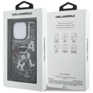 Etui Karl Lagerfeld Liquid Glitter Choupette Logo do Apple iPhone 16 Pro czarny