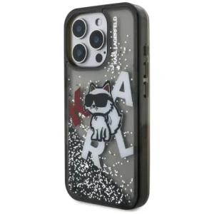 Etui Karl Lagerfeld Liquid Glitter Choupette Logo do Apple iPhone 16 Pro Max czarny