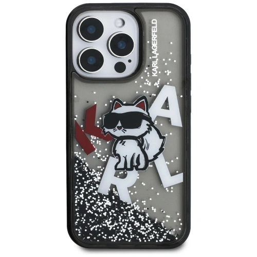 Etui Karl Lagerfeld Liquid Glitter Choupette Logo do Apple iPhone 16 Pro Max czarny