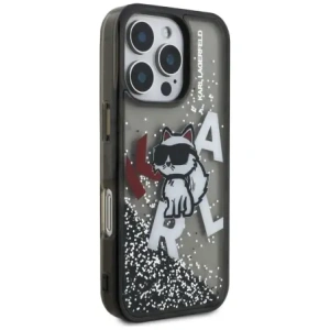 Etui Karl Lagerfeld Liquid Glitter Choupette Logo do Apple iPhone 16 Pro Max czarny