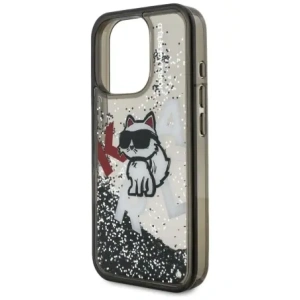 Etui Karl Lagerfeld Liquid Glitter Choupette Logo do Apple iPhone 16 Pro Max czarny